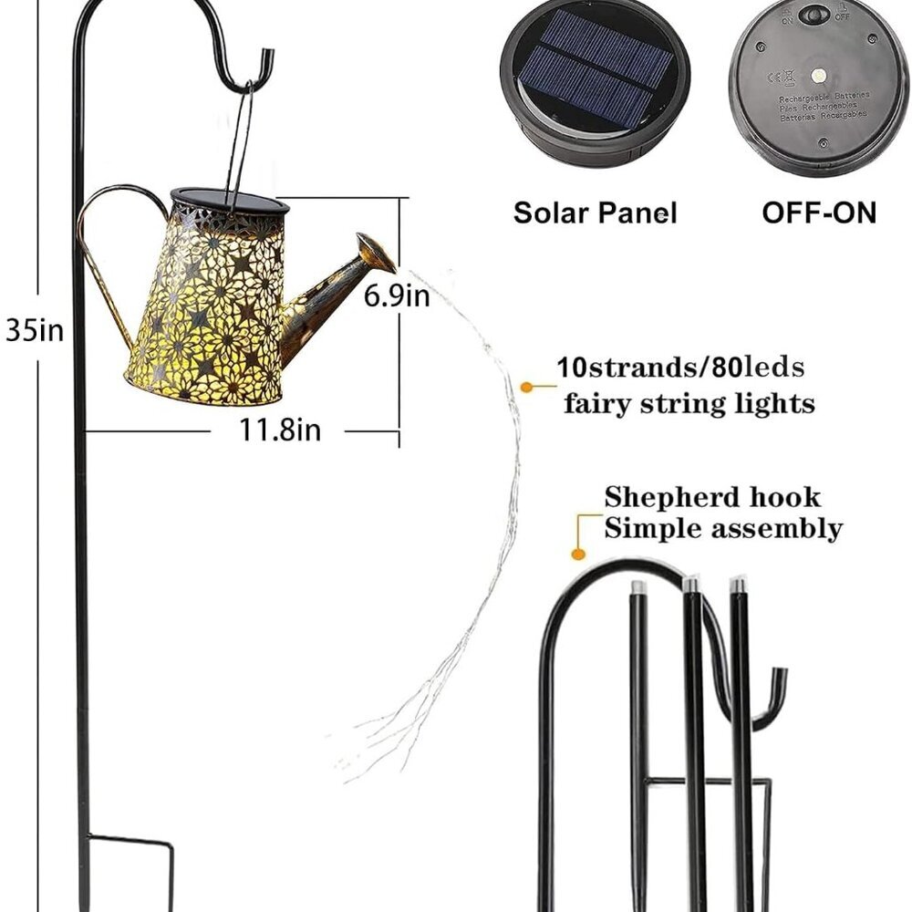 Solar Watering Can Lights, Large Retro Metal Hanging Solar Lights Outdoor Waterp - Picture 5 of 8